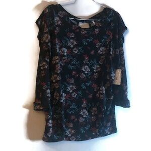 Free People Women’s Black Comb Floral Ruffle Sleeve Shirt NWT Sz L
